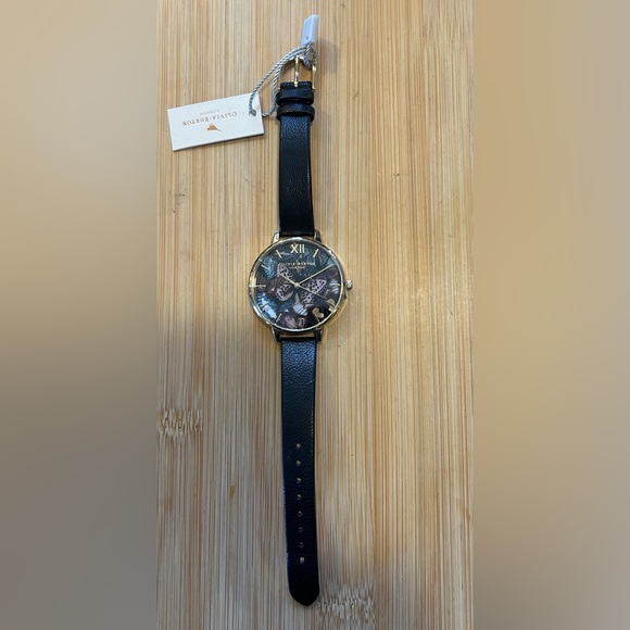OLIVIA BURTON WATCH WITH 38mm BLACK FACE WITH BUTTERFLYS & BLAK BAND - Picture 4 of 6